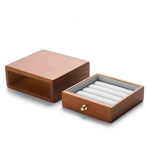 MAYINGLON Makeup Organizer Holz Ring Halter Halskette Ohrringe Aufbewahrungsbox Armband Anhänger Aufbewahrungsbox Sammlung Schublade Schmuckschatulle Kreativ Massiv(13x12x5cm)(Type-H) von MAYINGLON