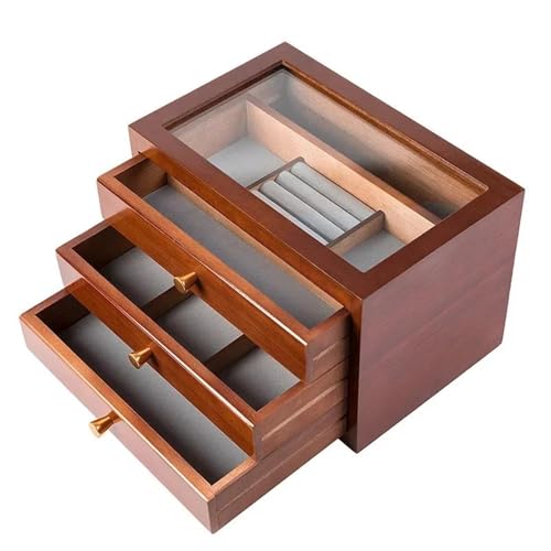 MAYINGLON Makeup Organizer Organizer Aufbewahrung, Multifunktionale Schmuckschatulle Im Schubladenstil Retro-personalisierte Verpackung Geschenke Holz-Schmuckschatulle(31 * 19 * 13cm(Type-C) von MAYINGLON