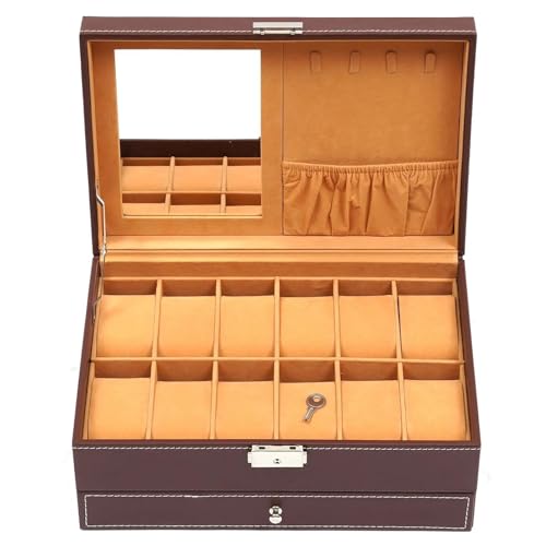 MAYINGLON Makeup Organizer Organizer Mit Spiegel Und Schloss, 2-lagige Schmuckschatulle, Ringe, Halsketten, Aufbewahrungsschublade, Armbänder, Uhrenvitrine, Leder MAYINGLON Makeup Organizer Organizer Mit Spiegel Und Schloss, 2-lagige Schmuckschatulle, Ringe, Halsketten, Aufbewahrungsschublade, Armbänder, Uhrenvitrine, Leder von MAYINGLON