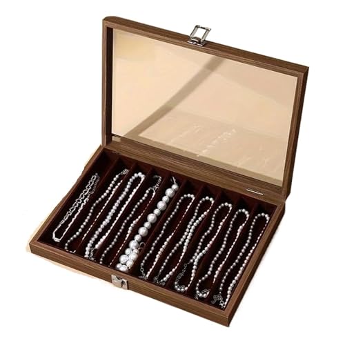 MAYINGLON Makeup Organizer Schmuck, Schmuckschatulle Mit Dickem Hals, Sichttablett, Aufbewahrungsbox Für Perlenketten Mit Deckel Staubdichtes Langes Armband Aus Glas (35 * 24 * 3cm)(Type-B) von MAYINGLON
