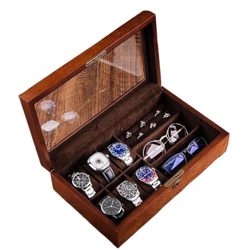 Makeup Organizer Für Männer Frauen Vatertagsgeschenk Multifunktionale Holz Herren Schmuckschatulle Mit Schloss Uhr Und Sonnenbrille Box Organizer(35 * 21 * 10cm)(Type-B) von MAYINGLON