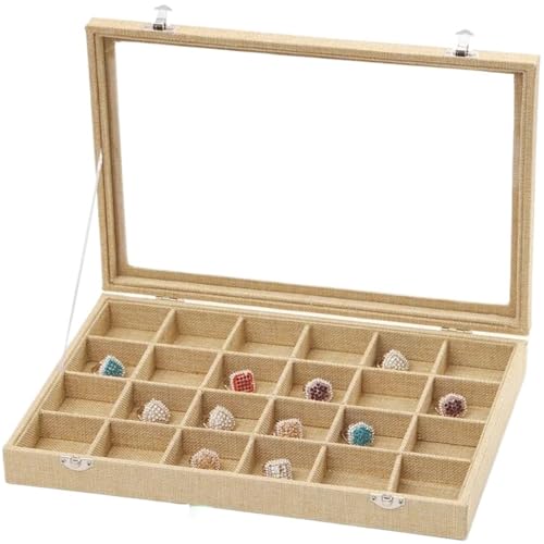 Makeup Organizer Organizer Ohrring Ring Aufbewahrungskoffer Halskette Armband Anhänger Ständer Mit Klarem Glasdeckel Leinen Schmuckschatulle Schmuck(35 * 24 * 5cm)(Type-C) von MAYINGLON
