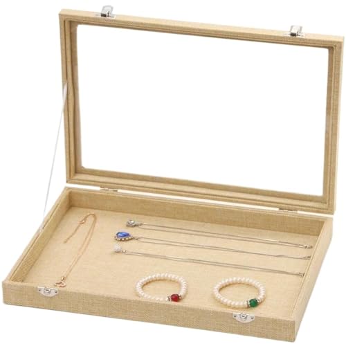 Makeup Organizer Organizer Ohrring Ring Aufbewahrungskoffer Halskette Armband Anhänger Ständer Mit Klarem Glasdeckel Leinen Schmuckschatulle Schmuck(35 * 24 * 5cm)(Type-D) von MAYINGLON