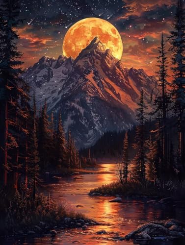 5D Diamond Painting Erwachsene Berg Diamant Painting Bilder, DIY Mond Mosaikherstellung Diamant Malerei Set, Vollbohrer Diamanten Malerei Kreuzstich Set als Deko Wohnzimmer Geschenke 60X80cm H-6531 von MAYINGOU