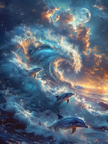 5D Diamond Painting Erwachsene Delphin Diamant Painting Bilder, DIY Ozean Mosaikherstellung Diamant Malerei Set, Vollbohrer Diamanten Malerei Kreuzstich Set als Deko Wohnzimmer 50x65cm I-7230 von MAYINGOU