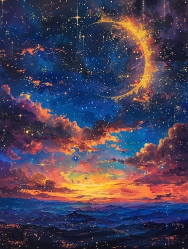 5D Diamond Painting Erwachsene Sonnenuntergang Diamant Painting Bilder, DIY Mond Mosaikherstellung Diamant Malerei Set, Vollbohrer Diamanten Malerei Kreuzstich Set als Deko Wohnzimmer 40X50cm S-1242 von MAYINGOU