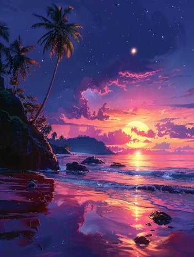 5D Diamond Painting Erwachsene Sonnenuntergang Diamant Painting Bilder, DIY Strand Mosaikherstellung Diamant Malerei Set, Vollbohrer Diamanten Malerei Set als Deko Wohnzimmer 100x130cm 2-2514 von MAYINGOU