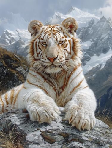 5D Diamond Painting Erwachsene Tiger Diamant Painting Bilder, DIY Berg Mosaikherstellung Diamant Malerei Set, Vollbohrer Diamanten Malerei Kreuzstich Set als Deko Wohnzimmer Geschenke 60X80cm 2-2478 von MAYINGOU