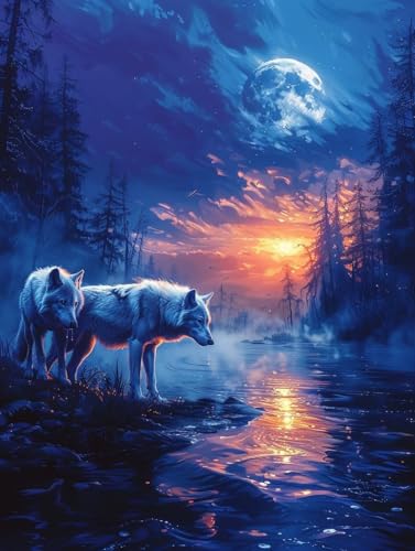 5D Diamond Painting Erwachsene Wolf Diamant Painting Bilder, DIY Tier Mosaikherstellung Diamant Malerei Set, Vollbohrer Diamanten Malerei Kreuzstich Set als Deko Wohnzimmer Geschenke 100x130cm X-1105 von MAYINGOU