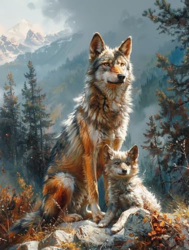 5D Diamond Painting Erwachsene Wolf Diamant Painting Bilder, DIY Tier Mosaikherstellung Diamant Malerei Set, Vollbohrer Diamanten Malerei Kreuzstich Set als Deko Wohnzimmer Geschenke 40X50cm 3-2696 von MAYINGOU