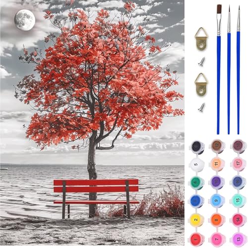 Baum Malen Nach Zahlen Erwachsene, Landschaft Malen Nach Zahlen, DIY Handgemalt Ölgemälde Kit mit Pinseln Acrylfarbe, Paint by Numbers Adult Bastelset Erwachsene, Geschenke für Frauen 30x40 cm W-3969 von MAYINGOU