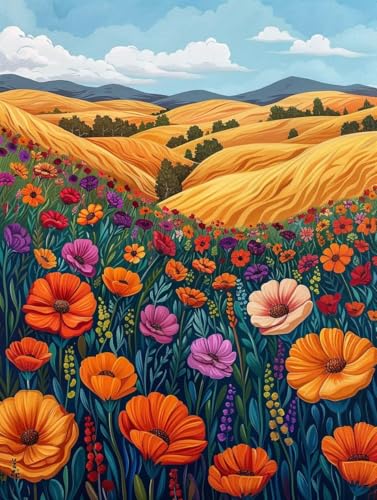 Blume Malen Nach Zahlen Erwachsene, Landschaft Malen Nach Zahlen, DIY Handgemalt Ölgemälde Kit mit Pinseln Acrylfarbe, Paint by Numbers Adult Bastelset Erwachsene, Geschenke für Frauen 60x80 cm D-9776 von MAYINGOU