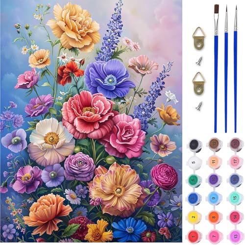 Blume Malen Nach Zahlen Erwachsene, Pflanzen Malen Nach Zahlen, DIY Handgemalt Ölgemälde Kit mit Pinseln Acrylfarbe, Paint by Numbers Adult Bastelset Erwachsene, Geschenke für Frauen 80x110 cm 8-9292 von MAYINGOU