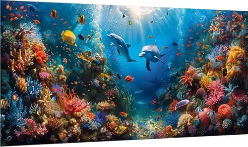 Diamond Painting Delphin, 5D Diamond Painting Erwachsene Groß XXL Unterwasserwelt, DIY Stickerei Cross Stickerei Set, Diamant Malerei Bastelset Erwachsene, für Deko Wohnzimmer 100x200cm 5-4971 von MAYINGOU