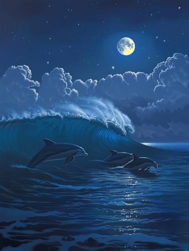 Diamond Painting Erwachsene Delphin, DIY Diamond Painting Mond Bastelset, Full Drill Diamant Malerei Set, Diamant Kunst Malerei Stickerei Set, Wanddeko und Zimmer Deko, Geschenke, 30x40cm U-5698 von MAYINGOU