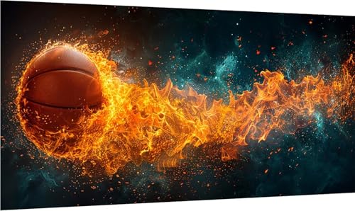 Diamond Painting Erwachsene Groß XXL Basketball, Diamant Painting Bilder Flamme, 5D DIY Stickerei Cross Stickerei Bastelset Erwachsene, Full Drill Diamant Malerei für Deko Wohnzimmer 60x120cm A-5928 von MAYINGOU