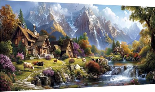 Diamond Painting Erwachsene Groß XXL Berg, Diamant Painting Bilder HäUser, 5D DIY Stickerei Cross Stickerei Bastelset Erwachsene, Full Drill Diamant Malerei für Deko Wohnzimmer 45x90cm 1-6366 von MAYINGOU
