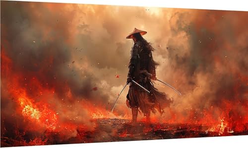 Diamond Painting Erwachsene Groß XXL Samurai, Diamant Painting Bilder Flamme, 5D DIY Stickerei Cross Stickerei Bastelset Erwachsene, Full Drill Diamant Malerei für Deko Wohnzimmer 100x200cm V-9764 von MAYINGOU
