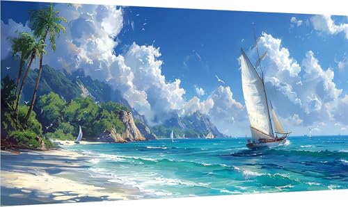 Diamond Painting Erwachsene Groß XXL Strand, Diamant Painting Bilder Segelboot, 5D DIY Stickerei Cross Stickerei Bastelset Erwachsene, Full Drill Diamant Malerei für Deko Wohnzimmer 40x85cm 4-5839 von MAYINGOU