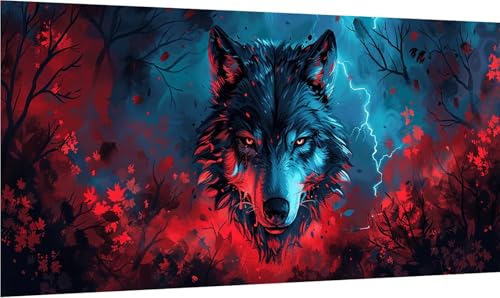 Diamond Painting Erwachsene Groß XXL Wolf, Diamant Painting Bilder BläTter, 5D DIY Stickerei Cross Stickerei Bastelset Erwachsene, Full Drill Diamant Malerei für Deko Wohnzimmer 100x200cm 7-9744 von MAYINGOU