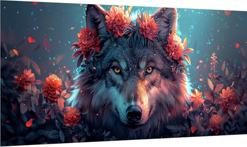 Diamond Painting Erwachsene Groß XXL Wolf, Diamant Painting Bilder Blume, 5D DIY Stickerei Cross Stickerei Bastelset Erwachsene, Full Drill Diamant Malerei für Deko Wohnzimmer 60x120cm Q-2062 von MAYINGOU