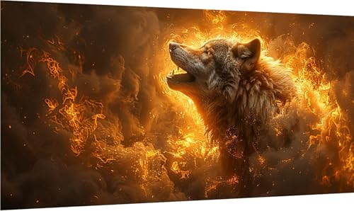 Diamond Painting Erwachsene Groß XXL Wolf, Diamant Painting Bilder Flamme, 5D DIY Stickerei Cross Stickerei Bastelset Erwachsene, Full Drill Diamant Malerei für Deko Wohnzimmer 100x200cm F-8614 von MAYINGOU