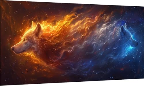 Diamond Painting Erwachsene Groß XXL Wolf, Diamant Painting Bilder Flamme, 5D DIY Stickerei Cross Stickerei Bastelset Erwachsene, Full Drill Diamant Malerei für Deko Wohnzimmer 60x120cm F-1307 von MAYINGOU