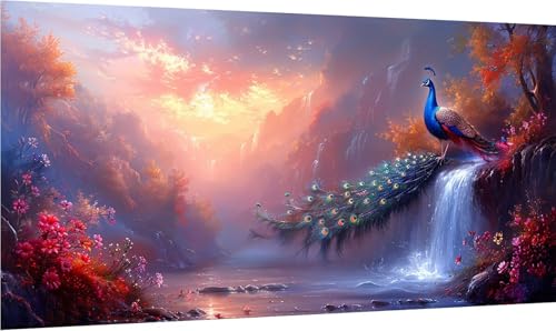 Diamond Painting Pfau, 5D Diamond Painting Erwachsene Groß XXL Berg, DIY Stickerei Cross Stickerei Set, Diamant Malerei Bastelset Erwachsene, Mosaikherstellung, für Deko Wohnzimmer 100x200cm 9-9102 von MAYINGOU