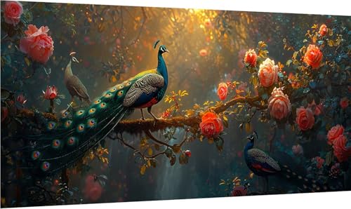 Diamond Painting Pfau, 5D Diamond Painting Erwachsene Groß XXL Blume, DIY Stickerei Cross Stickerei Set, Diamant Malerei Bastelset Erwachsene, Mosaikherstellung, für Deko Wohnzimmer 40x85cm 1-5812 von MAYINGOU