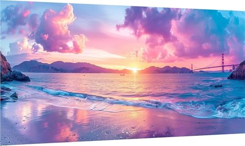 Diamond Painting Sonnenuntergang, 5D Diamond Painting Erwachsene Groß XXL Golden Gate Bridge, DIY Stickerei Cross Stickerei Set, Diamant Malerei Bastelset Erwachsene, für Deko Wohnzimmer 45x90cm J-409 von MAYINGOU
