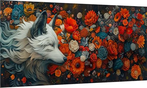 Diamond Painting Wolf, 5D Diamond Painting Erwachsene Groß XXL Blume, DIY Stickerei Cross Stickerei Set, Diamant Malerei Bastelset Erwachsene, Mosaikherstellung, für Deko Wohnzimmer 40x80cm 0-8018 von MAYINGOU