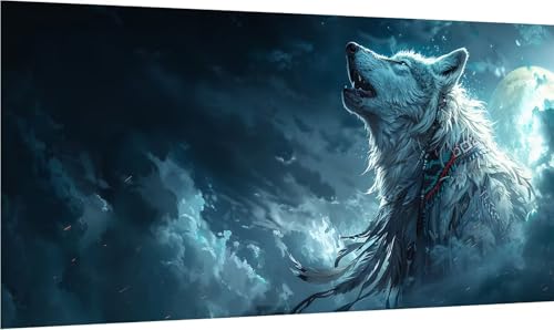 Diamond Painting Wolf, 5D Diamond Painting Erwachsene Groß XXL Mond, DIY Stickerei Cross Stickerei Set, Diamant Malerei Bastelset Erwachsene, Mosaikherstellung, für Deko Wohnzimmer 30x60cm 4-6452 von MAYINGOU