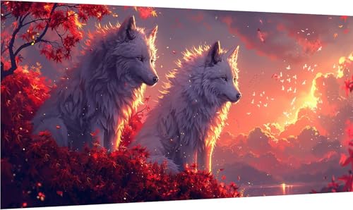 Diamond Painting Wolf, 5D Diamond Painting Erwachsene Groß XXL Sonnenuntergang, DIY Full Drill Stickerei Cross Stickerei Set, Diamant Malerei Bastelset Erwachsene, für Deko Wohnzimmer 60x120cm 6-7805 von MAYINGOU