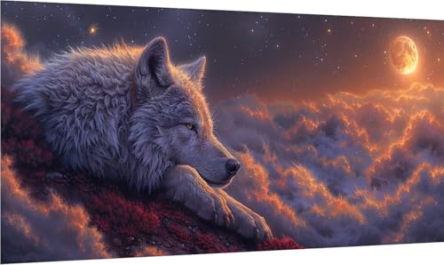 Diamond Painting Wolf, 5D Diamond Painting Erwachsene Groß XXL Wolke, DIY Stickerei Cross Stickerei Set, Diamant Malerei Bastelset Erwachsene, Mosaikherstellung, für Deko Wohnzimmer 40x85cm F-7100 von MAYINGOU