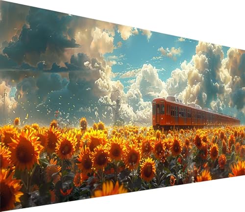 Diamond Painting XXL 100x300cm, Diamond Painting Erwachsene Zug, DIY Basteln Erwachsene Sonnenblume, Full Diamant Kunst Malerei Stickerei Set, Painting Deko Wohnzimmer und Wanddeko Geschenke 1-1762 von MAYINGOU