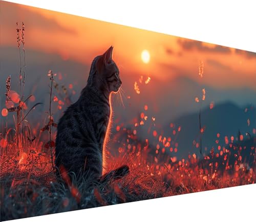 Diamond Painting XXL 30x60cm, Diamond Painting Erwachsene Katze, DIY Basteln Erwachsene Sonnenuntergang, Full Diamant Kunst Malerei Stickerei Set, Deko Wohnzimmer und Wanddeko Geschenke 5-5548 von MAYINGOU