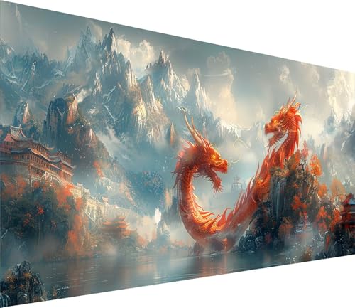 Diamond Painting XXL 40x80cm, Diamond Painting Erwachsene Drachen, DIY Basteln Erwachsene Berg, Full Diamant Kunst Malerei Stickerei Set, Painting für Deko Wohnzimmer und Wanddeko Geschenke 3-5608 von MAYINGOU