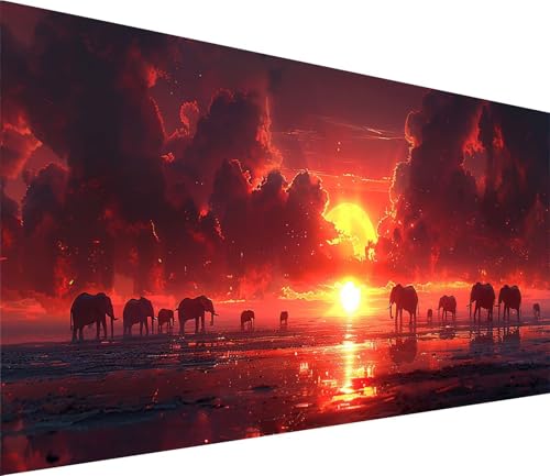 Diamond Painting XXL 40x80cm, Diamond Painting Erwachsene Sonnenuntergang, DIY Basteln Erwachsene Elefant, Full Diamant Kunst Malerei Stickerei Set, Deko Wohnzimmer und Wanddeko Geschenke 7-7811 von MAYINGOU