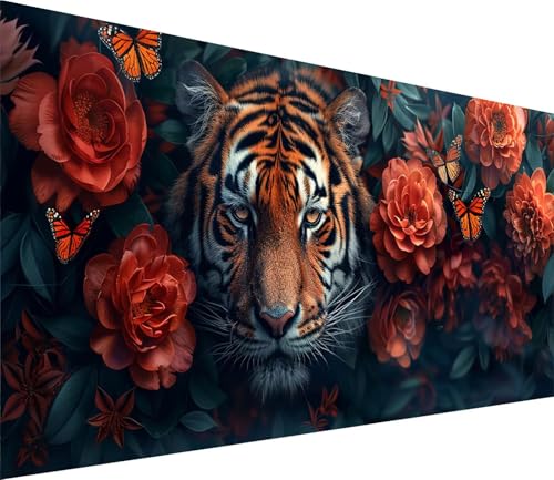 Diamond Painting XXL 40x80cm, Diamond Painting Erwachsene Tiger, DIY Basteln Erwachsene Blume, Full Diamant Kunst Malerei Stickerei Set, für Deko Wohnzimmer und Wanddeko, Geschenke für Frauen Z-6440 von MAYINGOU