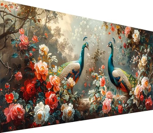 Diamond Painting XXL 45x90cm, Diamond Painting Erwachsene Pfau, DIY Basteln Erwachsene Blume, Full Diamant Kunst Malerei Stickerei Set, für Deko Wohnzimmer und Wanddeko, Geschenke für Frauen E-9657 von MAYINGOU