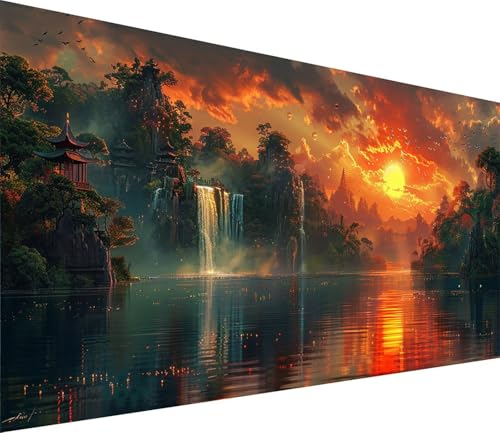 Diamond Painting XXL 45x90cm, Diamond Painting Erwachsene Sonnenuntergang, DIY Basteln Erwachsene Rivers, Full Diamant Kunst Malerei Stickerei Set, Deko Wohnzimmer und Wanddeko Geschenke 2-6350 von MAYINGOU