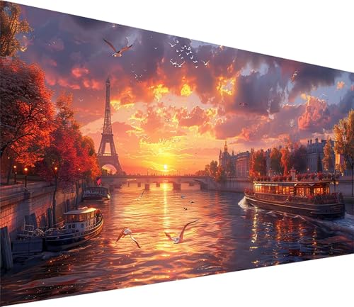 Diamond Painting XXL 50x100cm, Diamond Painting Erwachsene Eiffelturm, DIY Basteln Erwachsene Sonnenuntergang, Full Diamant Kunst Malerei Stickerei Set, Deko Wohnzimmer und Wanddeko Geschenke O-4121 von MAYINGOU