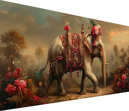 Diamond Painting XXL 50x100cm, Diamond Painting Erwachsene Elefant, DIY Basteln Erwachsene Blume, Full Diamant Kunst Malerei Stickerei Set, Painting für Deko Wohnzimmer und Wanddeko Geschenke 8-1741 von MAYINGOU