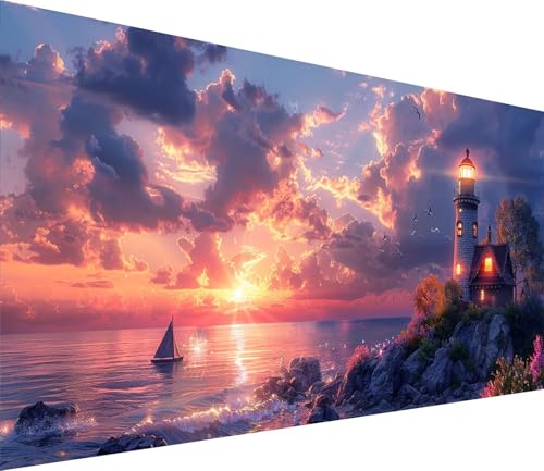 Diamond Painting XXL 50x100cm, Diamond Painting Erwachsene Sonnenuntergang, DIY Basteln Erwachsene Leuchtturm, Full Diamant Kunst Malerei Stickerei Set, Deko Wohnzimmer und Wanddeko Geschenke C-9808 von MAYINGOU