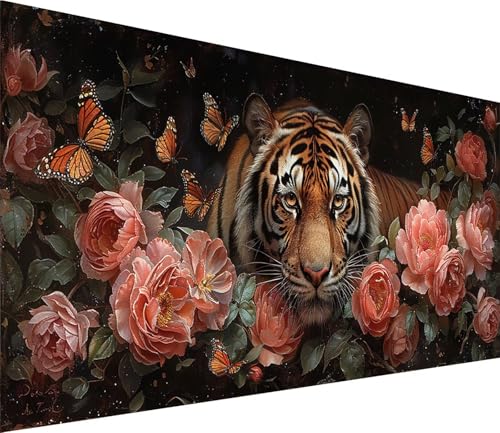 Diamond Painting XXL 60x120cm, Diamond Painting Erwachsene Tiger, DIY Basteln Erwachsene Blume, Full Diamant Kunst Malerei Stickerei Set, Painting für Deko Wohnzimmer und Wanddeko Geschenke I-4058 von MAYINGOU