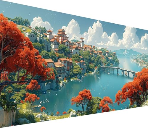 Diamond Painting XXL 70x140cm, Diamond Painting Erwachsene Landschaft, DIY Basteln Erwachsene Rivers, Full Diamant Kunst Malerei Stickerei Set, Deko Wohnzimmer und Wanddeko, Geschenke für Frauen Q-512 von MAYINGOU