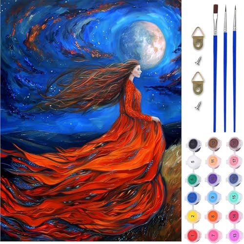 Frau Malen Nach Zahlen Erwachsene, Mond Malen Nach Zahlen, DIY Handgemalt Ölgemälde Kit mit Pinseln Acrylfarbe, Paint by Numbers Adult Bastelset Erwachsene, Geschenke für Frauen 60x70 cm Y-6838 von MAYINGOU