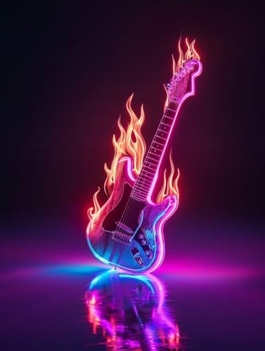 Gitarre Malen Nach Zahlen, Flamme Malen Nach Zahlen Erwachsene, DIY Handgemalt Ölgemälde Kit mit Pinseln und Acrylfarbe, Paint by Numbers Bastelset Erwachsene, Geschenke für Frauen 70x95 cm Q-6410 von MAYINGOU