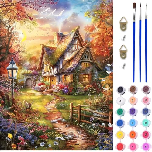 HäUser Malen Nach Zahlen, Landschaft Malen Nach Zahlen Erwachsene, DIY Handgemalt Ölgemälde Kit mit Pinseln und Acrylfarbe, Paint by Numbers Bastelset Erwachsene, Geschenke 100x130 cm B-8592 von MAYINGOU