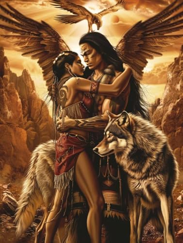 Indianer Diamond Painting Set, 5D Diamond Painting Erwachsene Wolf, DIY Basteln Erwachsene, Mosaikherstellung Diamant Malerei Set, als Deko Wohnzimmer und Zimmer Deko Geschenke 40X50cm R-3166 von MAYINGOU